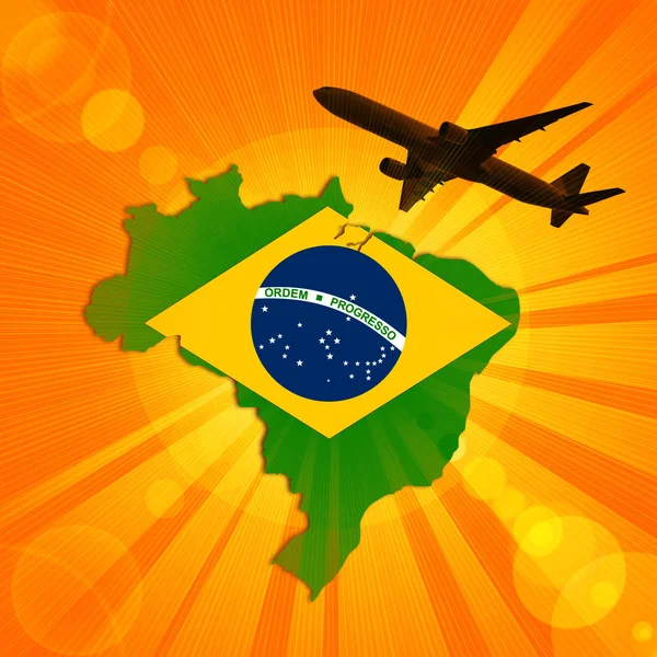 Самолет Бразилия Флаг Карта Фон — стоковое фото