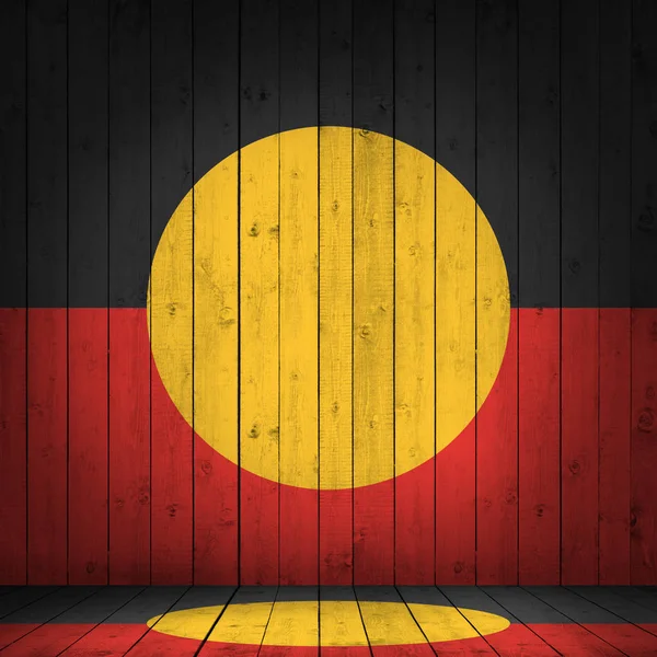 Bandera Aborigen Australia Sobre Fondo Madera Ilustración — Foto de Stock