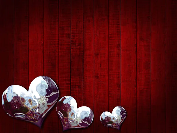 Christmas Silver Hearts Wood Background — Stock Photo, Image