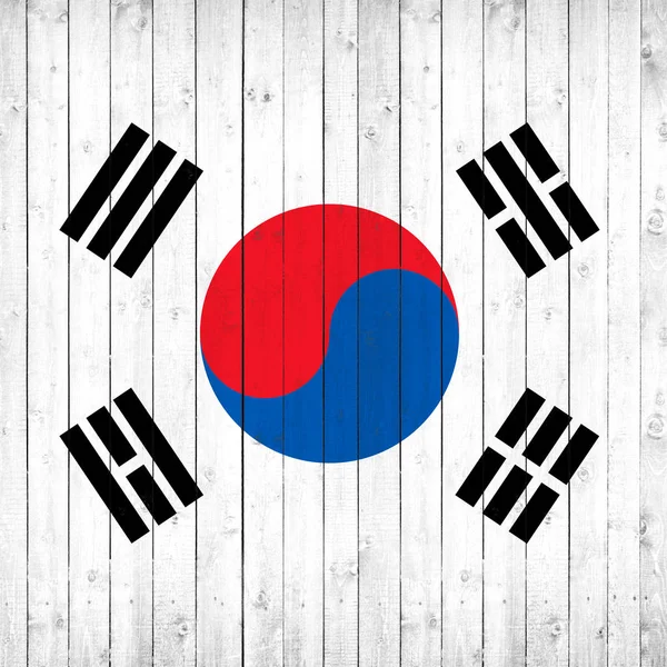 Dél Korea Zászló Fából Készült Háttérrel Másolási Hely Szöveg Vagy — Stock Fotó