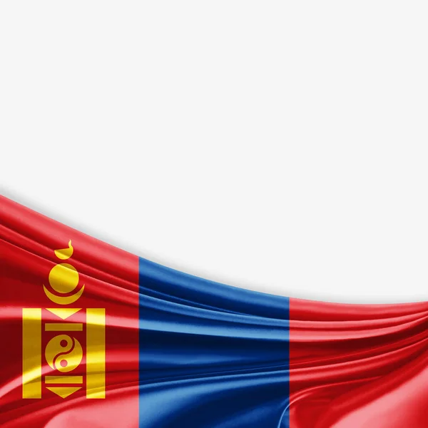 Bandiera Della Mongolia Con Spazio Copia Del Testo Sfondo Bianco — Foto Stock