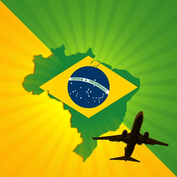 Avião Brasil Bandeira Mapa Contexto — Fotografia de Stock