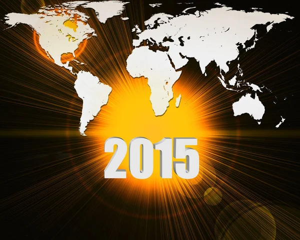 Happy New Year 2015 World Map Sun Background — Stock Photo, Image