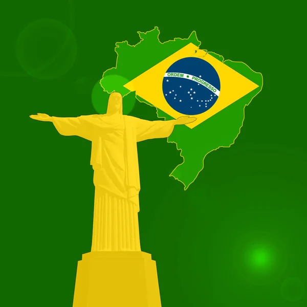 Vlajka Brazílie Ježíš Socha Kopie Prostor Pro Text Nebo Obrázky — Stock fotografie