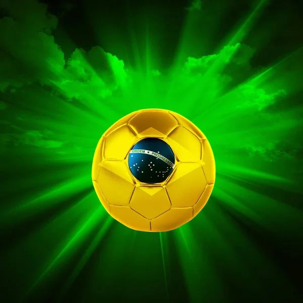 Ballon Football Avec Drapeau Brésil Avec Espace Copie Pour Votre — Photo