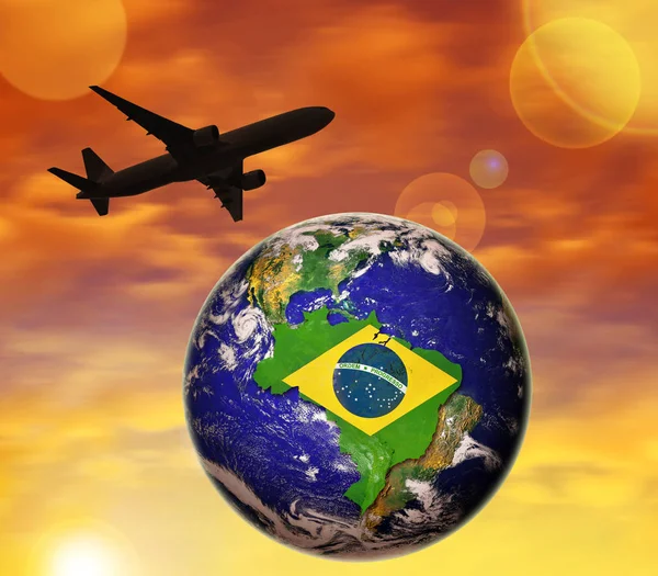 Самолет Бразилия Флаг Карта Фон — стоковое фото