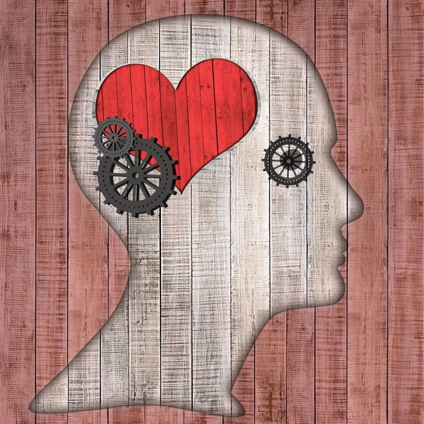 Human Head Heart Sign Gears Abstract Background Illustration — Stock fotografie