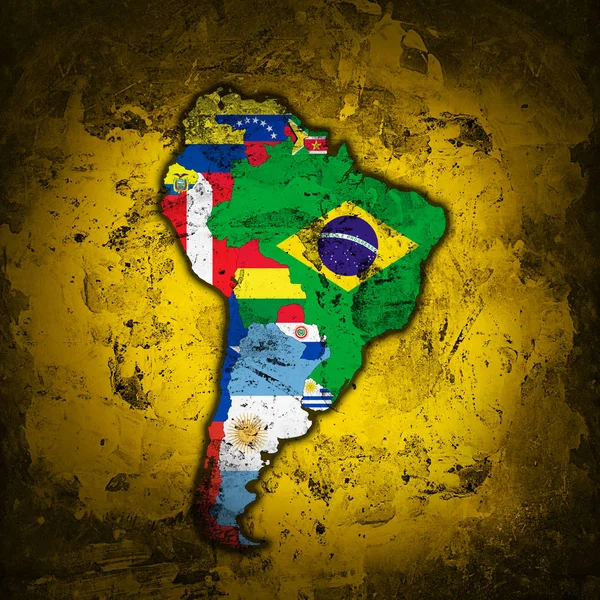 Южная Америка Континент Флаги Карта Иллюстрация — стоковое фото