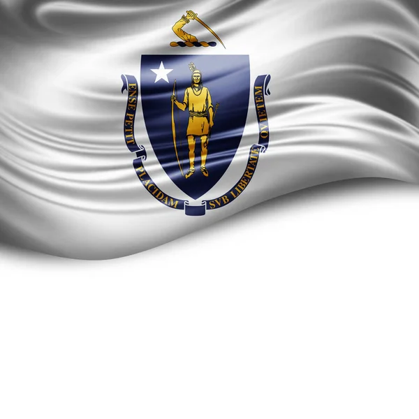テキストまたは画像 白い背景のコピー スペースとシルクのマサチューセッツ州旗 — ストック写真