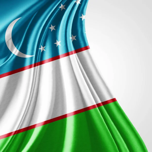 Vlag Van Oezbekistan Met Kopie Ruimte Voor Tekst Witte Achtergrond — Stockfoto