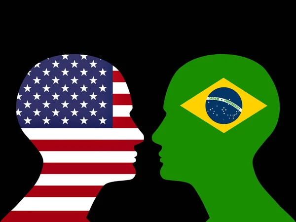 Человеческие Головы Флагом Бразилии Сша — стоковое фото
