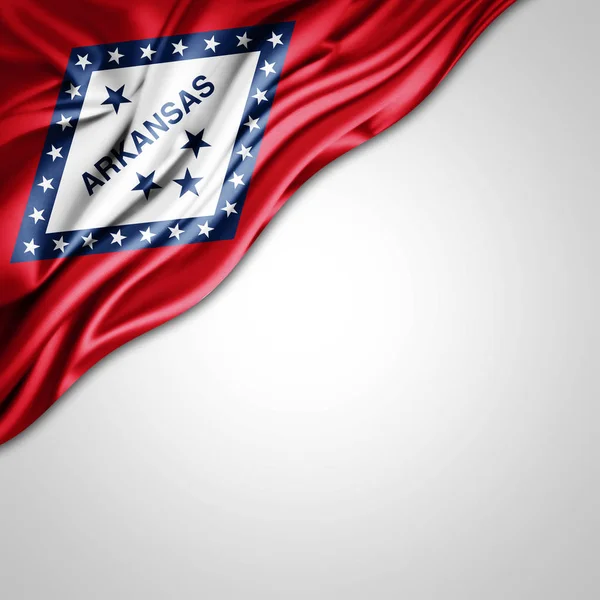 Arkansas Flag Silk Copy Space Your Text Images White Background — Stock Photo, Image