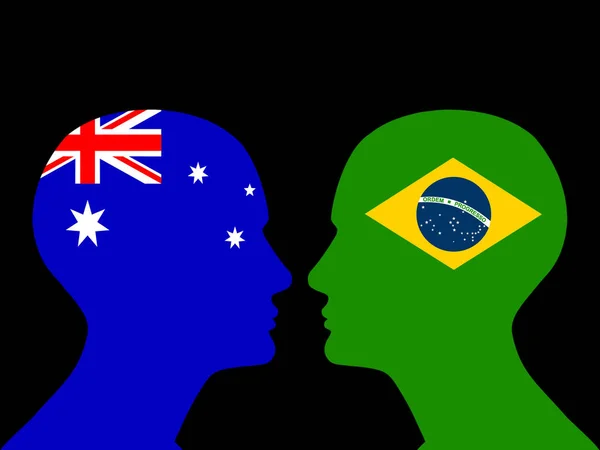 Человеческие Головы Флагом Бразилии Австралии — стоковое фото