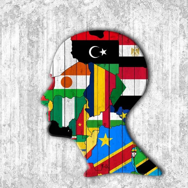 Human head from Africa continent flags, illustration