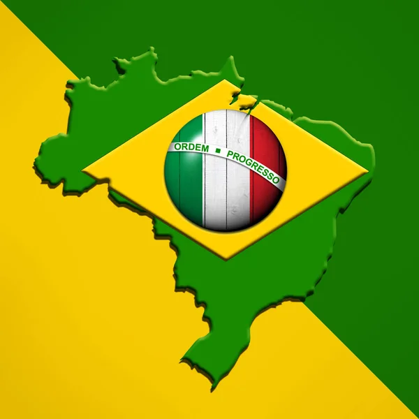 ブラジルとイタリアの旗 あなたのテキストや画像のコピースペースで地図 — ストック写真