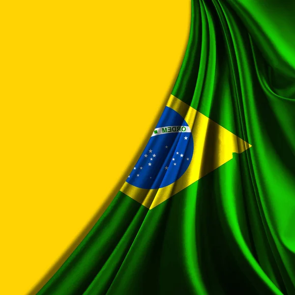 Brazília Zászlaja Selyem Copyspace Szöveg Vagy Képek — Stock Fotó