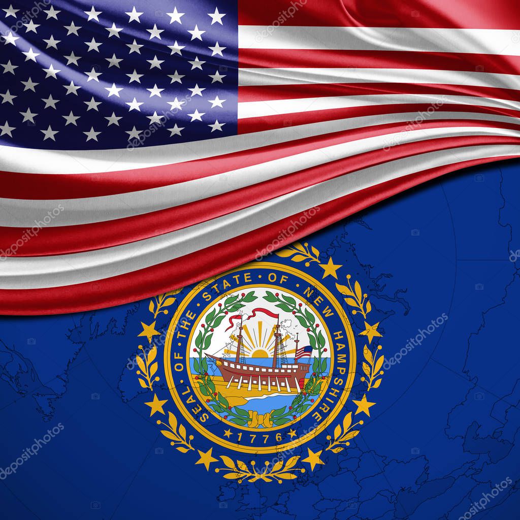 Bandera de EE.UU. y fondo de la bandera del estado de New Hampshire 2025