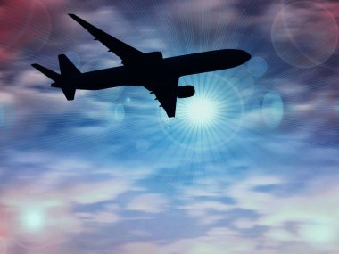 karanlık gökte uçan uçak silueti 