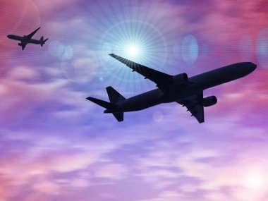 karanlık gökte uçan uçak silueti 