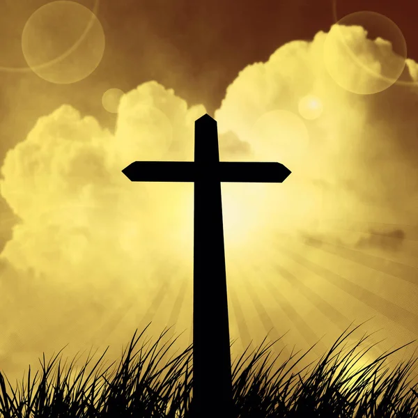 Cross Sign Grass Religious Concept — Stock Photo, Image