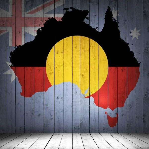 Bandera Aborigen Australia Sobre Fondo Madera Ilustración — Foto de Stock