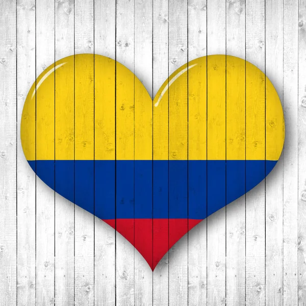 Colombia Flag Heart Shape Wooden Background Copy Space Your Text — Stock Photo, Image