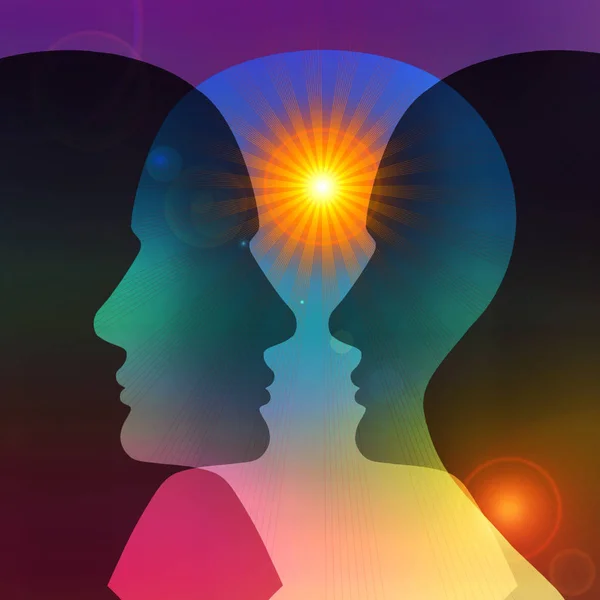 Dini. Güneş ile insan kafası. İllüstrasyon