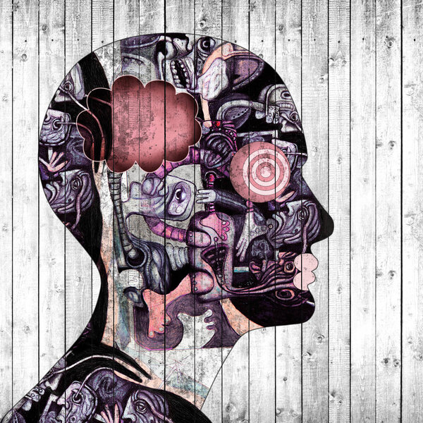  human head, abstract background - 3D illustration
