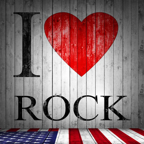 Jag Älskar Rock Usa Flagga Font Hjärta Och Textur Trä — Stockfoto