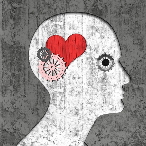 Mänskligt Huvud Med Hjärta Tecken Och Redskap Abstrakt Bakgrund Illustration — Stockfoto