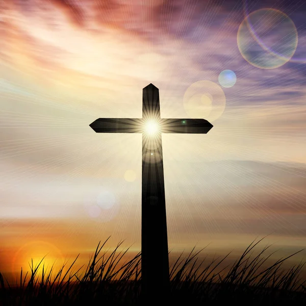 Знак Хреста Траві Релігійна Концепція — стокове фото