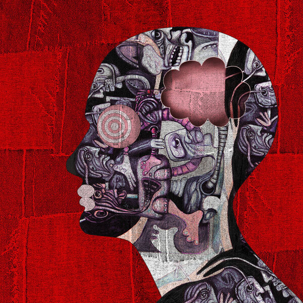  human head, abstract background - 3D illustration