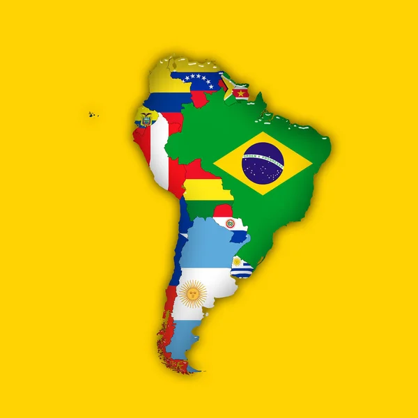 Zuid Amerika Continent Vlaggen Kaart Illustratie — Stockfoto