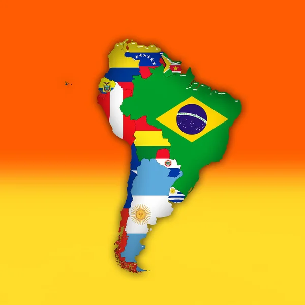 Dél Amerika Kontinens Zászlók Térkép Illusztráció — Stock Fotó