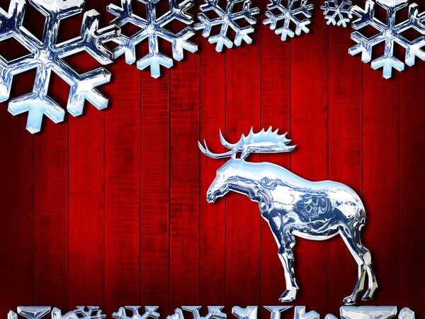 クリスマス雪の結晶とウッドの背景 テクスチャ上のトナカイ — ストック写真