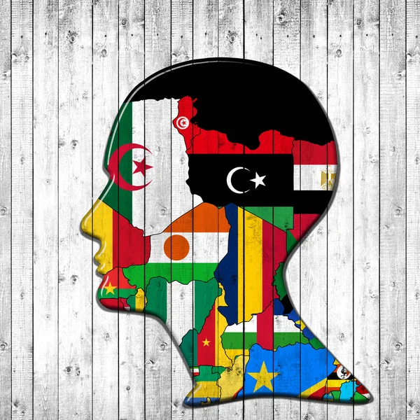 Ανθρώπινο Κεφάλι Από Την Αφρικανική Ήπειρο Σημαίες Απεικόνιση — Φωτογραφία Αρχείου
