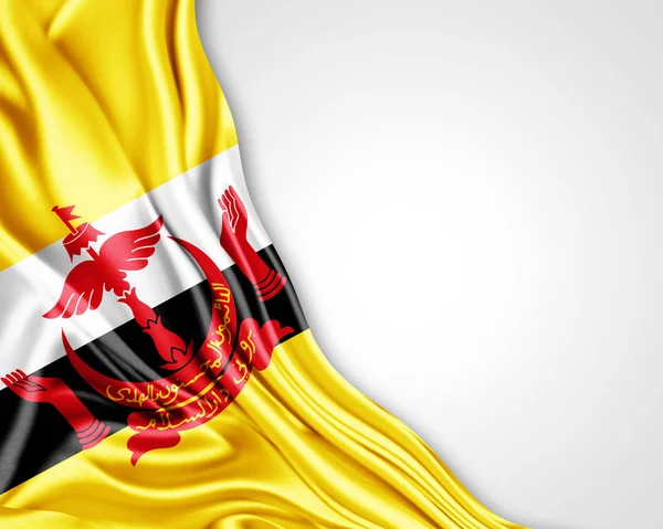 Brunei Bayrağı Kopya Alanı Metni Üzerinde Beyaz Arka Plan Çizim — Stok fotoğraf