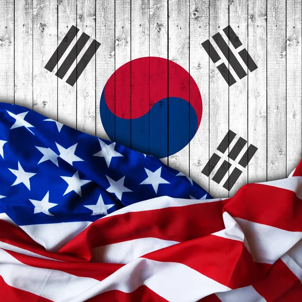 South Korea flag and usa   flag background