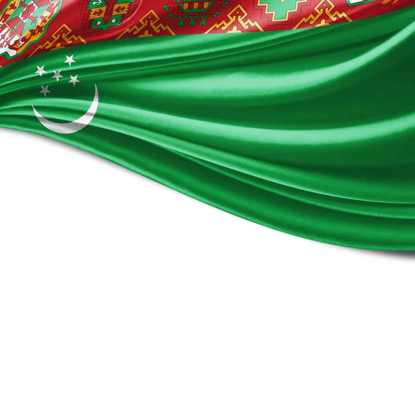 Turkmenistan Flag Silk Copy Space Your Text Images White Background — Stock Photo, Image