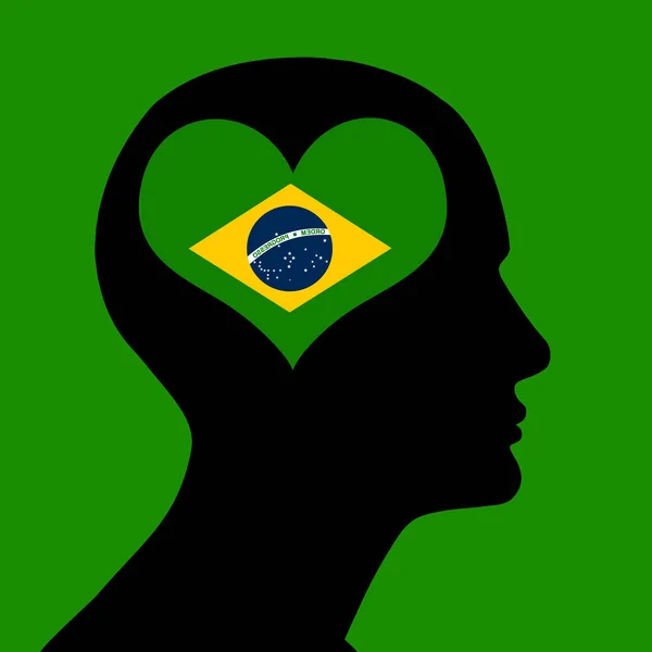 人間の頭とあなたのテキストや画像のコピー スペースを持つブラジルの国旗 — ストック写真