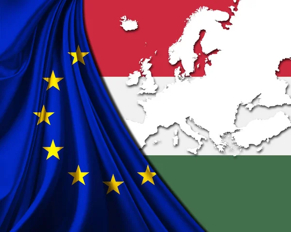 Hungary European Union Flag Europe Map Background — Stock Photo, Image