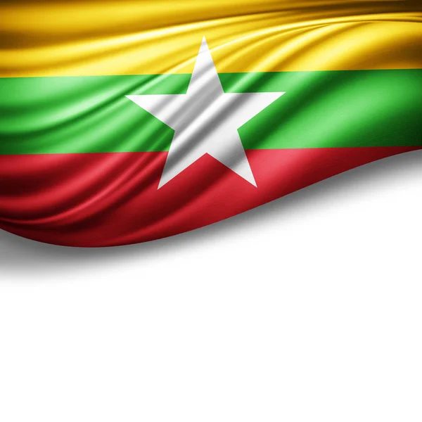 Bandera Birmania Con Espacio Copia Para Texto Sobre Fondo Blanco —  Fotos de Stock