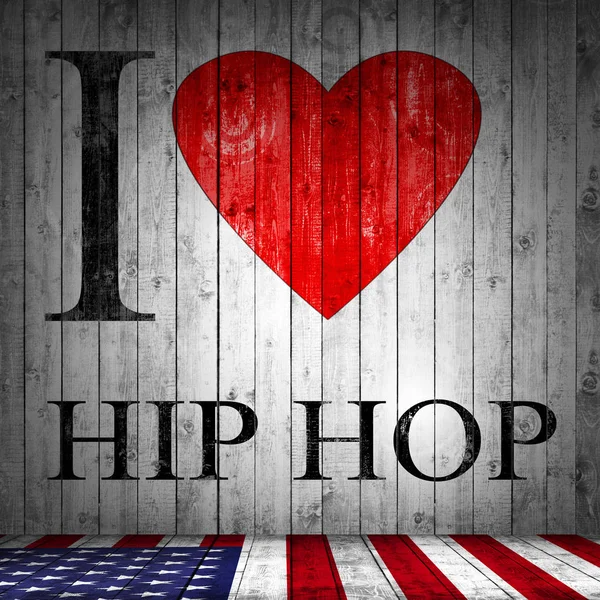 Love Hip Hop American Flag Font Heart Texture Wood Background — Stock Photo, Image