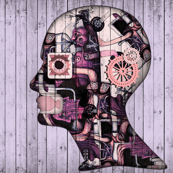  human head with  gears, abstract background - 3D illustration