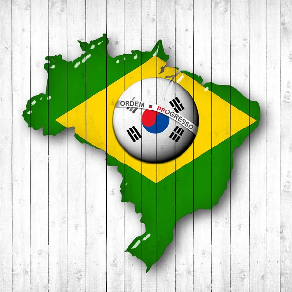 巴西和韩国国旗 地图与复制空间为您的文本或图像 — 图库照片