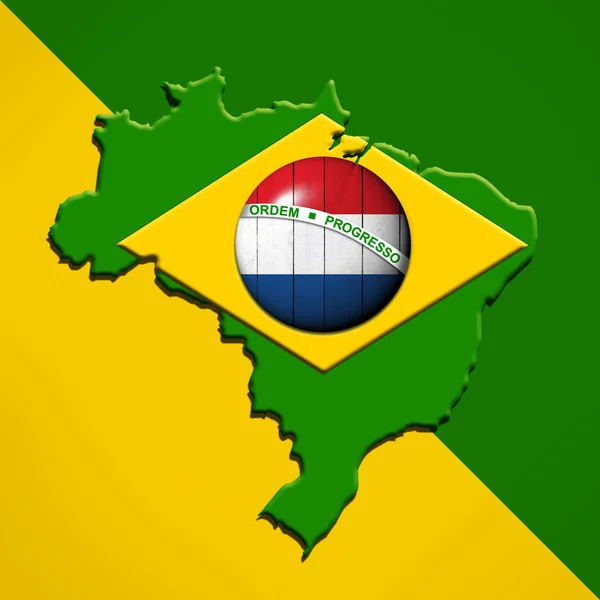 Flagi Brazylii Holandii Mapa Miejscem Kopiowania Tekstu Lub Obrazów — Zdjęcie stockowe