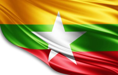 Metin veya resim, beyaz arka plan kopya alanı olan ipek Burma bayrağı 