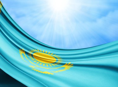 Kazakistan bayrağı ile kopya alanı metin - 3d çizim için    