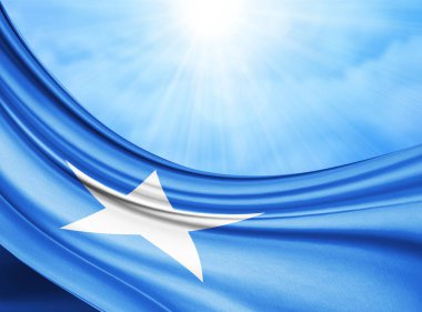 Kopya alanı için metin veya resim ve gökyüzü arka plan - 3d illüstrasyon ipek Somali bayrağı.