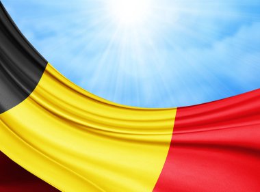 İpek ile kopya alanı, metin veya resim ve gökyüzü arka plan - 3d çizim için Belçika bayrağı.
